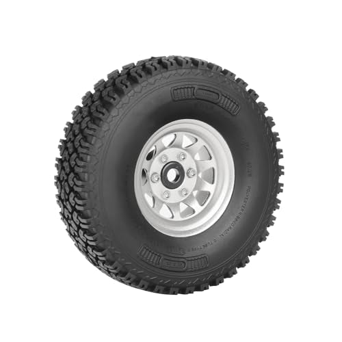 4PCS 1.55 Inch Beadlock Metal Wheel Rim and Rubber Tires Set for 1/10 RC Rock Crawler Car for Axial AX90069 D90 TF2 Tamiya CC01 LC70(90mm-10Holes Silver) - color: 90mm-10holes Silver
