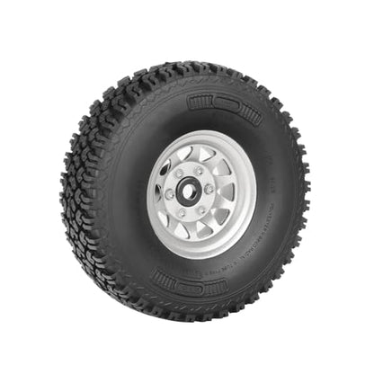 4PCS 1.55 Inch Beadlock Metal Wheel Rim and Rubber Tires Set for 1/10 RC Rock Crawler Car for Axial AX90069 D90 TF2 Tamiya CC01 LC70(90mm-10Holes Silver) - color: 90mm-10holes Silver