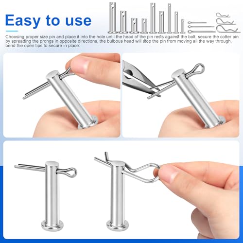 150PCS Premium 304 Stainless Steel Clevis Pins Cotter Pins R Clips Assortment Kit, 15 Sizes Single Hole Flat Head Cotter Clips Fasteners for Trailer Hitch, Automotive, Machinery Use - size: 150Pcs - 15 Sizes