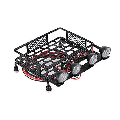 RC Car Roof Rack,Small Size Roof Rack Luggage Carrier with LED Light Round for Axial SCX10 1/10 RC Car