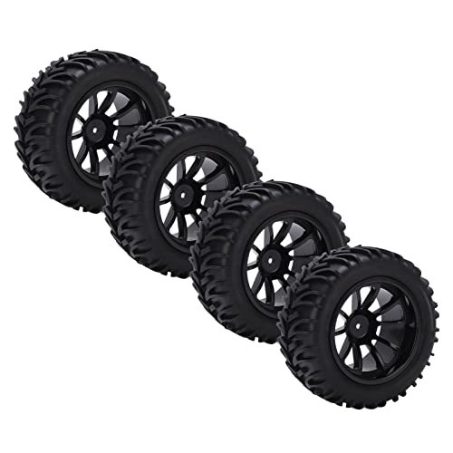 Generic 4PCS RC Plastic Wheel Rim Rubber Tires with 10 Spoke Set, for Truck 1/8 1/10 Remote Control Car
