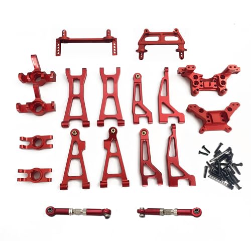 Swing Arm Shock Mount Body Pillar Steering Rod Kit, Metal Aluminum Alloy Upgrade Accessories Spare Part, for Hyper GO BEZGAR Jetwood H16BM H16GT H16DR 1/16 RC Car (Red) - color: Red