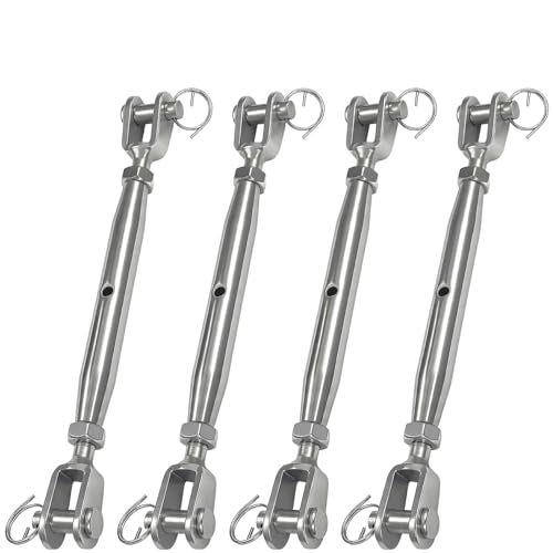4PCS M5 Jaw and Jaw Turnbuckles for Cables Wire Rope Tension | Made of 304 Stainless Steel, Corrosion Resistant & Easy to Use,440lbs Rated,Industrial Shade Sail Rigging - size: 4PCS-M8-UU