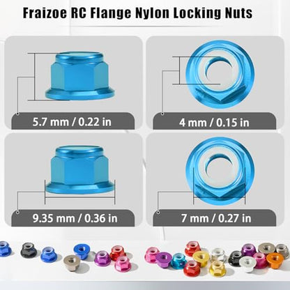 12Pcs M4 Flange Nuts Aluminum, M4-0.7mm Hex Flange Nylon Insert Lock Nuts for 1/10 Scale RC Car Traxxas Slash 4x4 2WD Stampede Rustler VXL HPI Redcat Axial Racing Truck Buggy Crawler Wheels Sky Blue - color: Sky Blue, size: 12Pcs