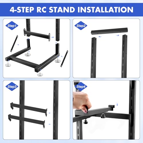 Multilayer Storage Rack Shelf Display Stand for RC Model Cars | Quick assembly, multi-scale fits for 1/8-1/24 TRX4 SCX10 TRX4M SCX24, expandable side holes for hanging RC tools - size: 13.78" x 15.16" x 60.24"