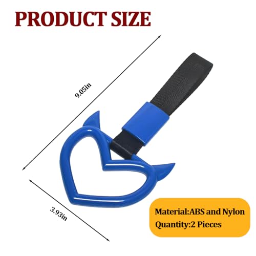 2PCS Car Devil Heart Handle Ring, Cute Heart-Shaped Vehicle Rear Bumper Waring Loops, Automotive Grab Handle Strap Drift Charm Decoration, Universal Fit (Blue/Black) - color: Blue/Black