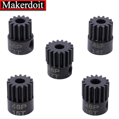 48P 3.175mm Pinion Gear Sets 5Pack 13T 14T 15T 16T 17T Hardened Steel fit 3.175mm (1/8-Inch) Shaft RC Car Truck Upgrade