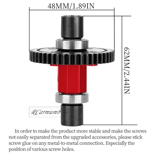 52T Upgrade Part for 1/8 Sledge Center Diff to Straight Shaft,RCarmumb Medium Carbon Steel & Aluminum Heavy Duty Center Differential Spur Gear Shaft Replacement for Sledge Monster Truck,Red - color: Red(1set)