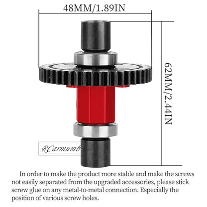 52T Upgrade Part for 1/8 Sledge Center Diff to Straight Shaft,RCarmumb Medium Carbon Steel & Aluminum Heavy Duty Center Differential Spur Gear Shaft Replacement for Sledge Monster Truck,Red - color: Red(1set)