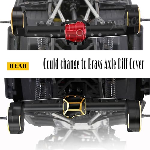 RC Upgrades Part for SCX10 III,Aluminum Front Rear Portal Axles/Brass Axle Diff Cover/Front Inner Portal Covers Steering Knuckles/Portal Covers Weights,Black