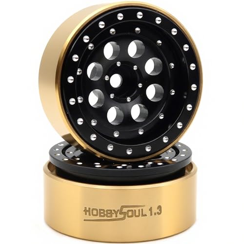Brass Weight RC 1.3" Beadlock Wheels 4-Pack For TRX4M SCX24 | 43g/rim adjustable offset Black wheel with 7mm hex hub, For 1/18 TRX4M High Trail & 1/24 micro RC crawlers Upgrades - color: Black