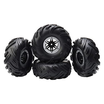 4-Pack RC 2.2" Tires & 12mm Wheel Rims, Silver | Inflatable OD 140mm, Mud Badland Tractor Tread Tyres, Lock Nuts, 1/10 Rock Crawler Monster Truck, Traxxas Maxx Axial RC4WD - color: Silver