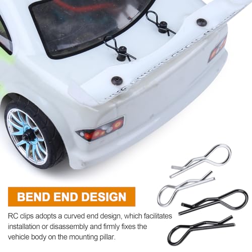 HobbyPark 150 Pieces Universal Bent RC Body Clips Car Clips Silver & Black R Clips for All 1/10 1/12 Scale Redcat HPI Tamiya HSP Exceed RC Car Parts Truck Buggy Shell Replacement