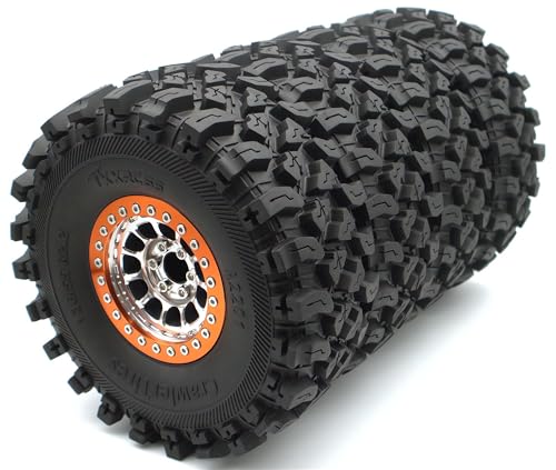 136mm 2.2 Aluminium Beadlock Wheels and Tires Set (4-Piece) for 1/10 RC Crawler (Silver Orange) - color: Silver Orange