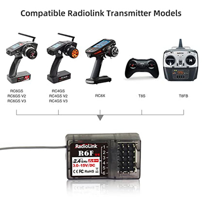 Radiolink RC4GS V3 2.4G 5 Channels RC Radio Transmitter and R6FG Gyro, R6F 6 CH Set for Crawler Truck Car Boat and More