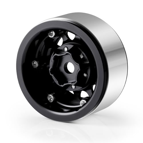Aluminium 1.55" RC Beadlock Wheel Hub Rims for AXIAL UTB18 D90 TF2 CC01 AX90069 MST JIMNY 1/10 RC Crawler Trail Truck Car Upgrade Parts (Black) - color: Black