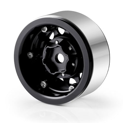 Aluminium 1.55" RC Beadlock Wheel Hub Rims for AXIAL UTB18 D90 TF2 CC01 AX90069 MST JIMNY 1/10 RC Crawler Trail Truck Car Upgrade Parts (Black) - color: Black