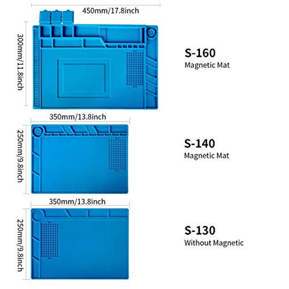 Kaisi S140 Magnetic Insulation Silicone Soldering Mat Magnetic Repair Mat | Heat Resistant Work Mat 932°F for Repair Electronics, Phone, Soldering Iron, Gun, BGA, Workbench, Size: 13.8 x 9.8 inch