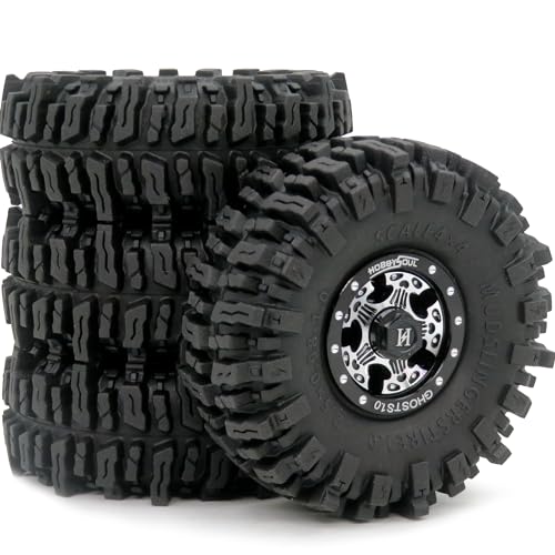Soft Sticky 64 * 25mm 1.0 Mud Slingers tires & Heavy 1.0 Beadlock Wheels rims For RC Crawler 1/24 AX24 SCX24 FCX24 1/18 TRX4M Upgrades - color: Black