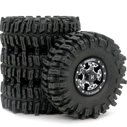 Soft Sticky 64 * 25mm 1.0 Mud Slingers tires & Heavy 1.0 Beadlock Wheels rims For RC Crawler 1/24 AX24 SCX24 FCX24 1/18 TRX4M Upgrades - color: Black
