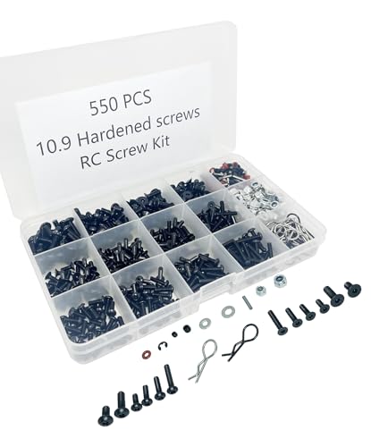 550pcs Universal RC Screw Kit Screws Assortment Set, Hardware Fasteners for Traxxas Axial Redcat HPI Arrma SCX10 Losi 1/8 1/10 1/12 1/16 Scale RC Cars Trucks Crawler (550pcs RC Screws) - style: 550pcs RC Screws