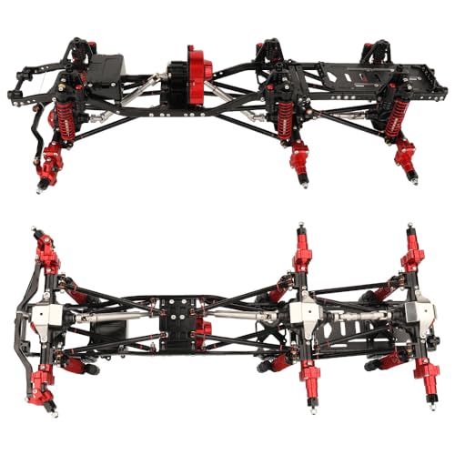 450mm Wheelbase 6x6 Chassis Frame Set with Transmission Front Middle Rear Complete Axle for 1/10 RC Crawler Car Axial SCX10 Metal DIY Upgrade (red -Black-Portal Frame)