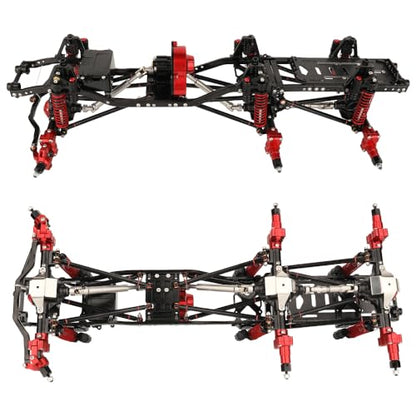 450mm Wheelbase 6x6 Chassis Frame Set with Transmission Front Middle Rear Complete Axle for 1/10 RC Crawler Car Axial SCX10 Metal DIY Upgrade (red -Black-Portal Frame)