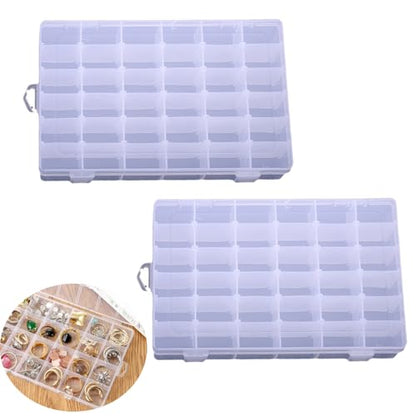 2pcs Plastic Organizer Container Box with Adjustable Dividers, 36 Grids Clear Plastic Parts Organizer Box Compartment Container for Bead, Nail, Jewelry, Art, DIY Crafts, Fishing Tackle, Small Items.