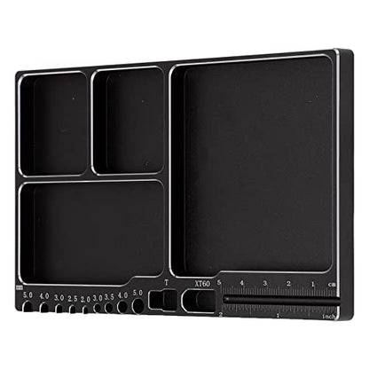 Magnetic Parts Tray, Portable Size RC Repair Tool Tray Aluminium Alloy for RC Car, Magnet Screws Holder Plate RC Fixing Tools Compatible with Axial 1/8 1/10 RC Car Boat