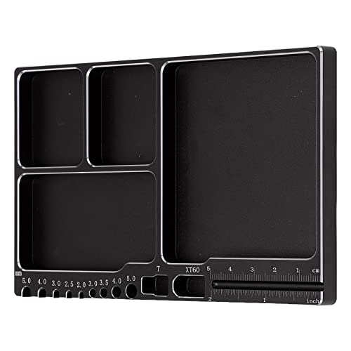 Magnetic Parts Tray, Portable Size RC Repair Tool Tray Aluminium Alloy for RC Car, Magnet Screws Holder Plate RC Fixing Tools Compatible with Axial 1/8 1/10 RC Car Boat