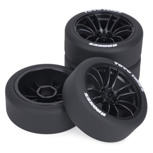 1/10 RC Drift Wheels and Tires Set, 12 Spoke On-Road Touring Car Wheel Tire Combo, 12mm Hex Drift Tires for RC Drift Car, 4PCS (Black) - color: Black