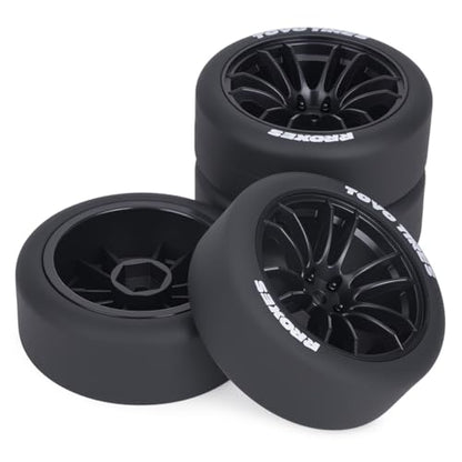 1/10 RC Drift Wheels and Tires Set, 12 Spoke On-Road Touring Car Wheel Tire Combo, 12mm Hex Drift Tires for RC Drift Car, 4PCS (Black) - color: Black