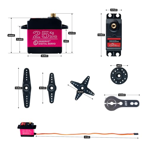 4Pcs DSSERVO DS3225MG 25KG Waterproof Metal Gear Digital Servo,180 Degree High Torque RC Servo with 25T Servo Arm for 1/8 1/10 1/12 Scale RC Crawler Airplane