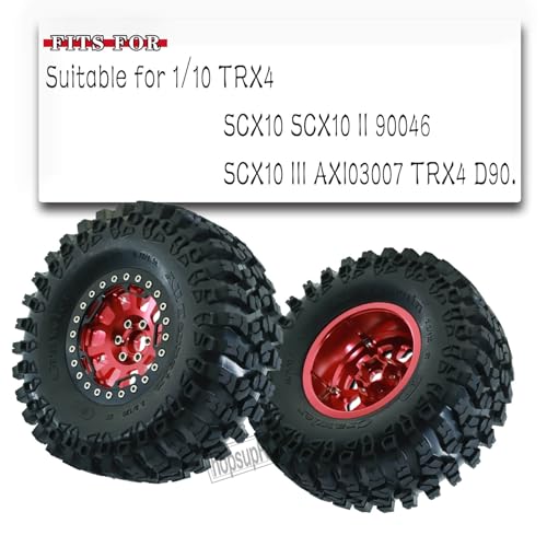 RC 2.2in Tires Tyres & Aluminium 2.2in Beadlock Wheel Rim for 1/10 SCX10 Capra AMG 6x6 TRX4 Gen8 Everest Gen 7 Pro RC Crawler (4PCS Red) - color: Red/2.2wheels-scx10