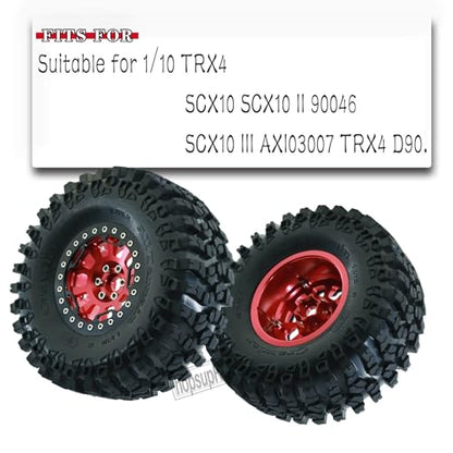 RC 2.2in Tires Tyres & Aluminium 2.2in Beadlock Wheel Rim for 1/10 SCX10 Capra AMG 6x6 TRX4 Gen8 Everest Gen 7 Pro RC Crawler (4PCS Red) - color: Red/2.2wheels-scx10
