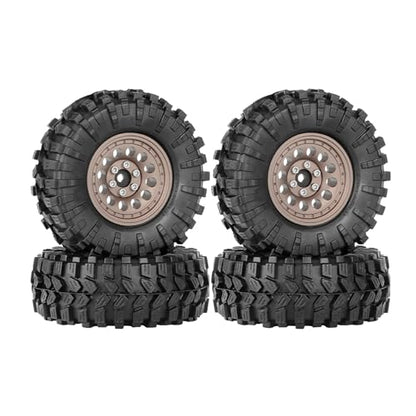 4PCS 1.3" Aluminum Alloy Beadlock Wheel Rims All-Terrain Tyre 70mm Rubber Tires Set with 5mm & 7mm Hex for 1/12 1/14 1/18 1/24 RC Rock Crawler Car Upgrade Parts (A-Brown) - color: A-brown