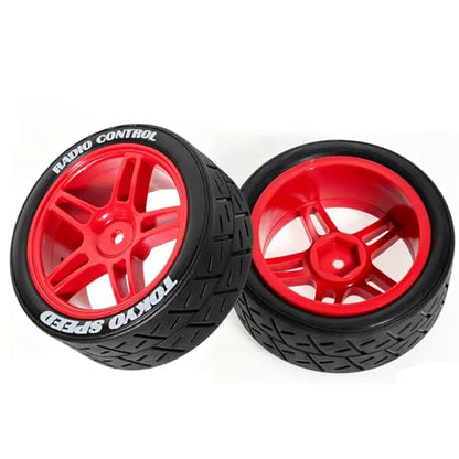1/10 RC Rally Street Tires OD 65mm with 12mm Hex Hard Plastic Wheels for 1:10 1/12 On Road Drift Touring Car Tamiya TT01 TT02 Traxxas XV02 XV01 TA06 HPI KYOSHO PTG2 A959 4PCS (Red) - color: Red