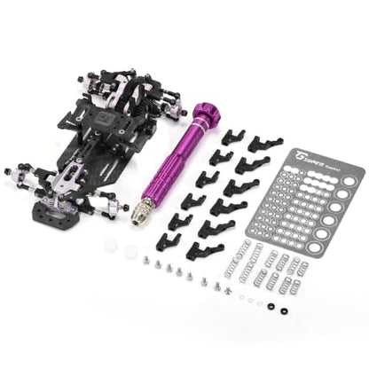 RC Car Frame, 1/24 1/28 TG Racing Carbon Fiber Assembled Mini Rear Drive RWD Drift Racing Car Frame Body Kit with Tools DIY Parts (Purple) - color: G.purple 2