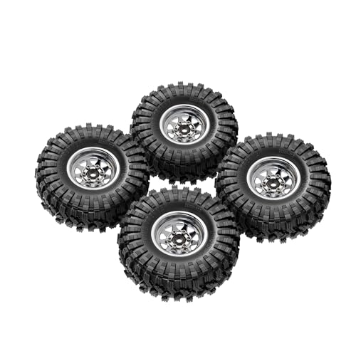 INJORA 1.0 Beadlock Wheel Tires Set -3.78mm Offset for 1/18 1/24 RC, Silver - color: Silver