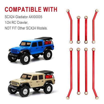 Hobbypark Aluminum High Clearance Links Set Upgrades for Axial SCX24 Gladiator AXI00005 Upgrades 1/24 RC Crawler Car (Red) - color: Red