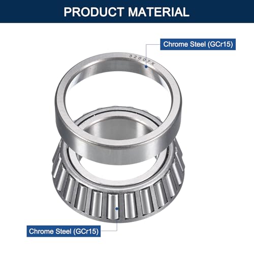 2 Pack 32007 Tapered Roller Bearing Cone and Cup Set | 35mm Bore 62mm OD 18mm Cup Width, Chrome Steel Taper Bearings Set, ABEC-3 - size: 32007
