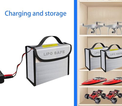 2PCS 185 * 75 * 150mm Lipo Battery Safe Bag Fireproof Charging Bag for RC Lipo Battery Pack Storage Charging Transport, Home Office Travel Lipo Safe Storage Pouch - size: 185x75x150mm (2 pcs)