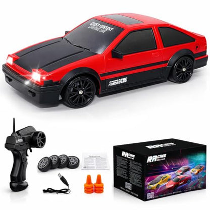 Remote Control Car RC Drift Car 2.4GHz 1:24 Scale 4WD 15KM/H High Speed Model Vehicle with LED Lights Drifting Tire Racing Sport Toy Car for Adults Boys Girls Kids Gift - color: A-red