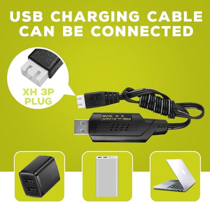 sea jump 2S Lipo Battery 7.4V 3000mAh 35C with EC3 Plug and USB Charging Cable Suitable for RC Car Truck Boat, RC Quadcopter Aircraft, FPV Drone Battery