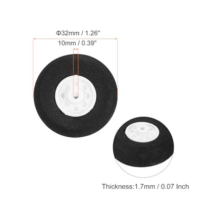 MECCANIXITY 8Pcs RC Airplane Wheels 32mm / 1.26" OD Aircraft Sponge Tire Tail Airplanes Foam Wheel Replacement for DIY Model Plane Helicopter - size: 32mm / 1.26" OD