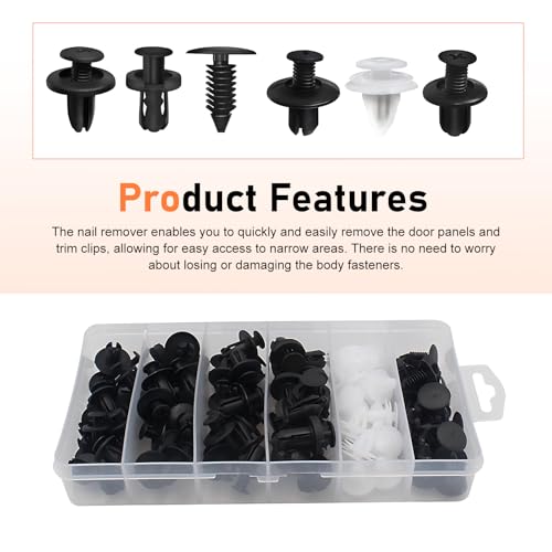 100 PCS Car Bumper Retainer Clips, 6 Sizes Bumper Push Fasteners Rivet Clip Kit with Removal Tool, Auto Door Panel Push Pin, Body Trim Fixed Clip, Universal for Most Cars, Trucks, SUVs
