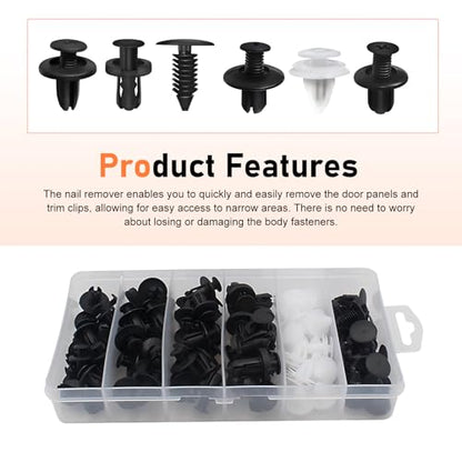 100 PCS Car Bumper Retainer Clips, 6 Sizes Bumper Push Fasteners Rivet Clip Kit with Removal Tool, Auto Door Panel Push Pin, Body Trim Fixed Clip, Universal for Most Cars, Trucks, SUVs