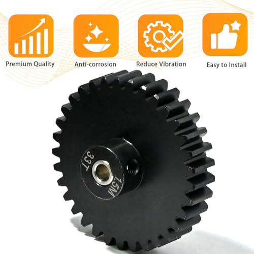M1.5 33T Pinion Gear 8mm Bore with 8mm to 5mm Shaft Adapter Sleeve, Chromium Steel Motor Gear with Set Screw & Hex Key for Traxxas ARRMA Losi 1/5 1/8 RC Cars - size: 33T