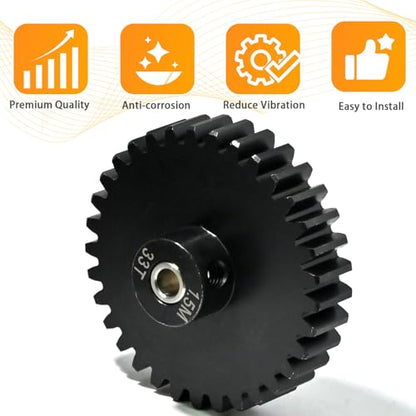 M1.5 33T Pinion Gear 8mm Bore with 8mm to 5mm Shaft Adapter Sleeve, Chromium Steel Motor Gear with Set Screw & Hex Key for Traxxas ARRMA Losi 1/5 1/8 RC Cars - size: 33T