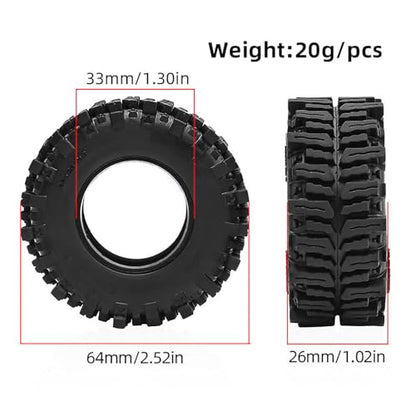 4PCS 1.3" Rubber Tire All Terrain Wheel Tyre with Foam Inserts for 1/12 1/14 1/18 1/24 Crawler Car for TRX4M SCX24 AX24 FCX24 FMS 1/24 Micro 1.0inch Beadlock Upgrade Parts (64x26mm,B) - color: 64x26mm,b